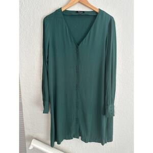 Madewell Campus Green Long Sleeve Novel Shirt Dress Viscose V Neck Mini Preppy